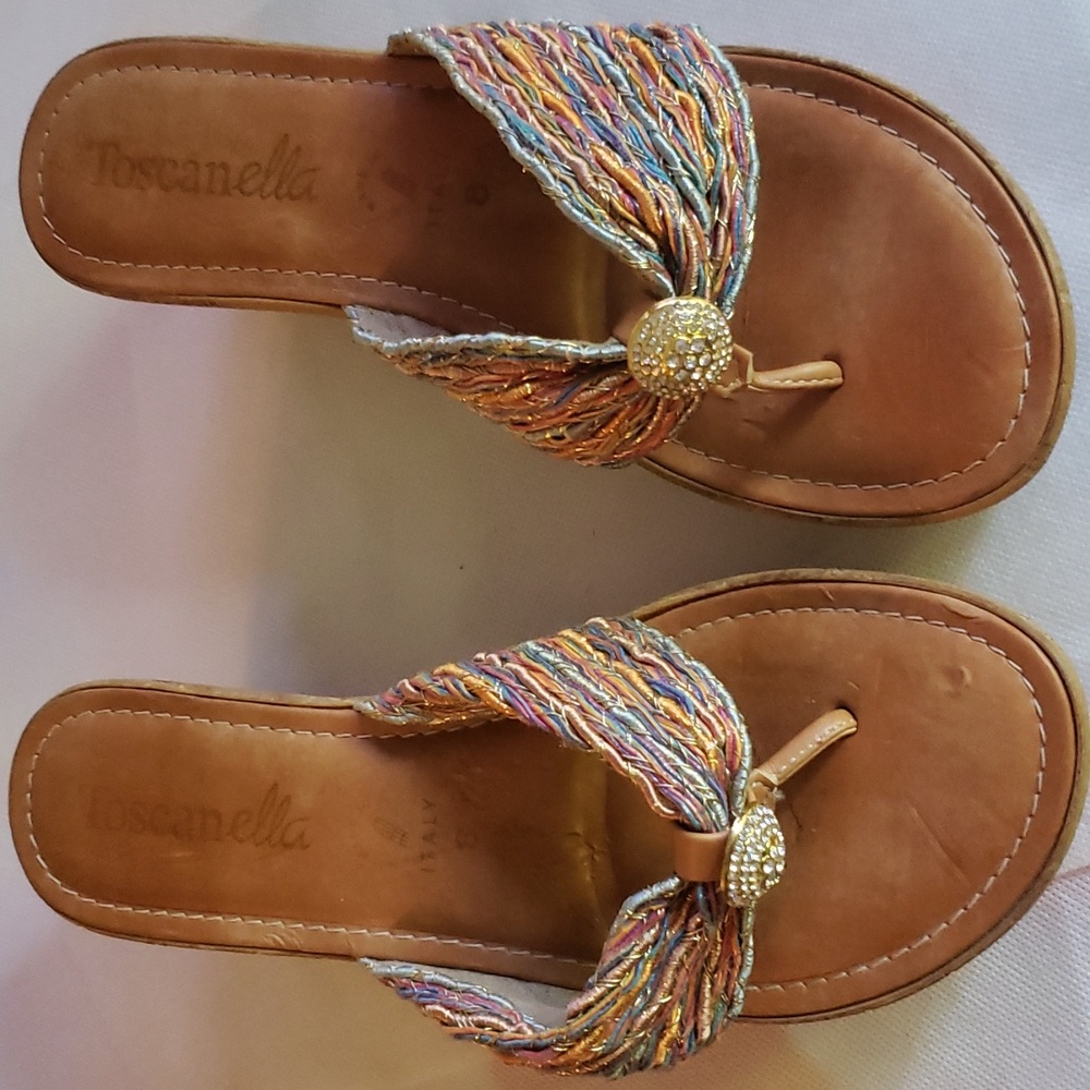 Toscanella Made in Italy Multicolored Metallic Thong Wedges